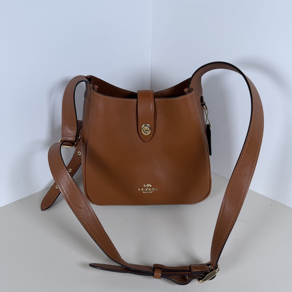 Coach Saddle Brown Refined Pebble Leather Hadley Convertible Crossbody Bag